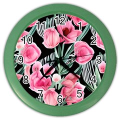 Expressive Watercolor Flowers Botanical Foliage Color Wall Clock by GardenOfOphir