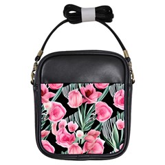 Expressive Watercolor Flowers Botanical Foliage Girls Sling Bag by GardenOfOphir