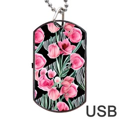 Expressive Watercolor Flowers Botanical Foliage Dog Tag Usb Flash (one Side) by GardenOfOphir