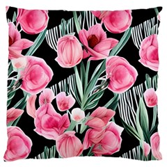 Expressive Watercolor Flowers Botanical Foliage Large Premium Plush Fleece Cushion Case (one Side) by GardenOfOphir