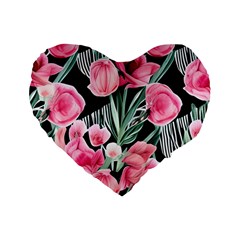 Expressive Watercolor Flowers Botanical Foliage Standard 16  Premium Flano Heart Shape Cushions by GardenOfOphir