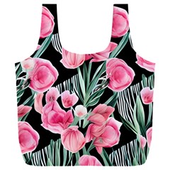 Expressive Watercolor Flowers Botanical Foliage Full Print Recycle Bag (xxxl) by GardenOfOphir