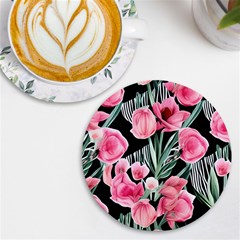 Expressive Watercolor Flowers Botanical Foliage Uv Print Round Tile Coaster by GardenOfOphir