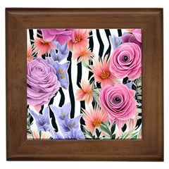 Delightful Watercolor Flowers And Foliage Framed Tile by GardenOfOphir