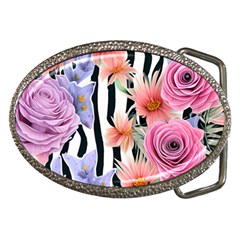 Delightful Watercolor Flowers And Foliage Belt Buckles by GardenOfOphir