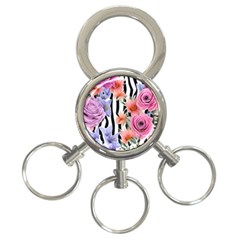 Delightful Watercolor Flowers And Foliage 3-ring Key Chain by GardenOfOphir