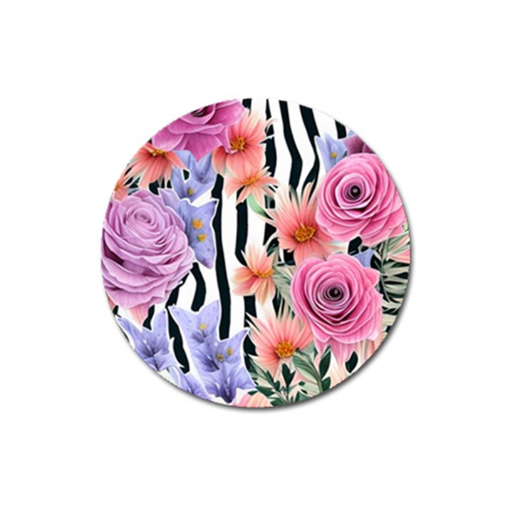 Delightful watercolor flowers and foliage Magnet 3  (Round)