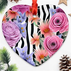 Delightful Watercolor Flowers And Foliage Heart Ornament (two Sides) by GardenOfOphir