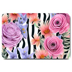 Delightful Watercolor Flowers And Foliage Large Doormat by GardenOfOphir