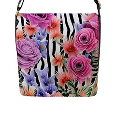 Delightful Watercolor Flowers And Foliage Flap Closure Messenger Bag (l) by GardenOfOphir