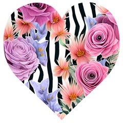 Delightful Watercolor Flowers And Foliage Wooden Puzzle Heart by GardenOfOphir