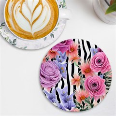 Delightful Watercolor Flowers And Foliage Uv Print Round Tile Coaster by GardenOfOphir