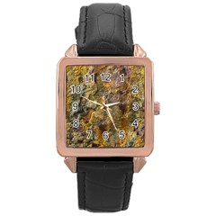 Rusty Orange Abstract Surface Rose Gold Leather Watch  by dflcprintsclothing