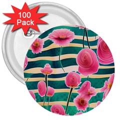 Different Watercolor Flowers Botanical Foliage 3  Buttons (100 Pack)  by GardenOfOphir