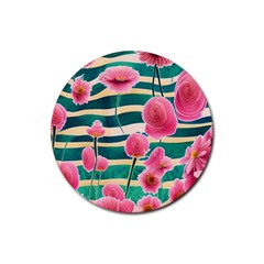 Different Watercolor Flowers Botanical Foliage Rubber Round Coaster (4 Pack) by GardenOfOphir