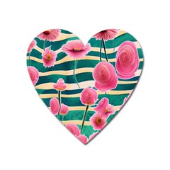 Different Watercolor Flowers Botanical Foliage Heart Magnet by GardenOfOphir