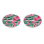 Different Watercolor Flowers Botanical Foliage Cufflinks (Oval) Front(Pair)