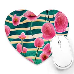 Different Watercolor Flowers Botanical Foliage Heart Mousepad by GardenOfOphir