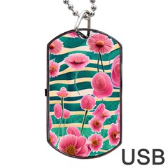 Different Watercolor Flowers Botanical Foliage Dog Tag Usb Flash (one Side) by GardenOfOphir