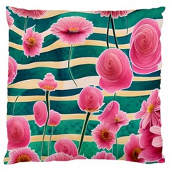 Different Watercolor Flowers Botanical Foliage Large Cushion Case (one Side) by GardenOfOphir