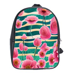 Different Watercolor Flowers Botanical Foliage School Bag (xl) by GardenOfOphir