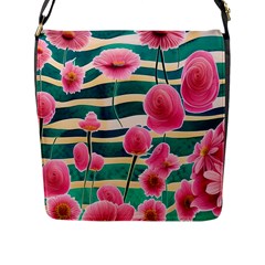 Different Watercolor Flowers Botanical Foliage Flap Closure Messenger Bag (l) by GardenOfOphir