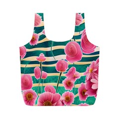 Different Watercolor Flowers Botanical Foliage Full Print Recycle Bag (m) by GardenOfOphir