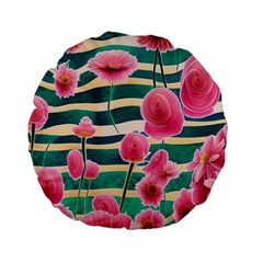 Different Watercolor Flowers Botanical Foliage Standard 15  Premium Flano Round Cushions by GardenOfOphir