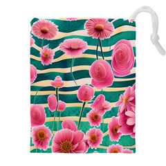 Different Watercolor Flowers Botanical Foliage Drawstring Pouch (4xl) by GardenOfOphir