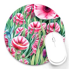 Cute Watercolor Flowers And Foliage Round Mousepad by GardenOfOphir