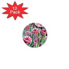 Cute Watercolor Flowers And Foliage 1  Mini Buttons (10 Pack)  by GardenOfOphir