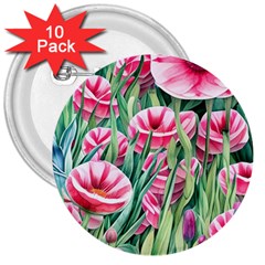 Cute Watercolor Flowers And Foliage 3  Buttons (10 Pack)  by GardenOfOphir