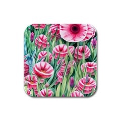 Cute Watercolor Flowers And Foliage Rubber Square Coaster (4 Pack) by GardenOfOphir