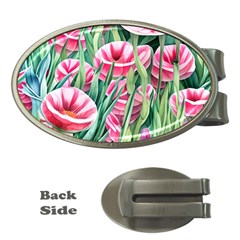 Cute Watercolor Flowers And Foliage Money Clips (oval)  by GardenOfOphir