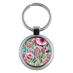 Cute Watercolor Flowers And Foliage Key Chain (round) by GardenOfOphir