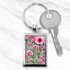 Cute Watercolor Flowers And Foliage Key Chain (rectangle) by GardenOfOphir