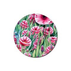 Cute Watercolor Flowers And Foliage Rubber Coaster (round) by GardenOfOphir