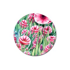 Cute Watercolor Flowers And Foliage Magnet 3  (round) by GardenOfOphir