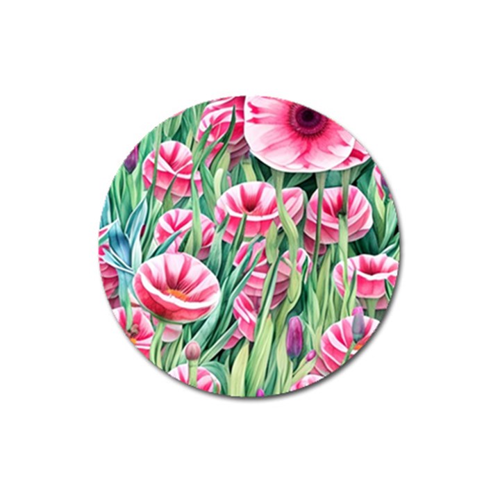 Cute watercolor flowers and foliage Magnet 3  (Round)