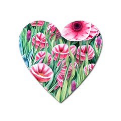 Cute Watercolor Flowers And Foliage Heart Magnet by GardenOfOphir