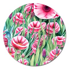 Cute Watercolor Flowers And Foliage Magnet 5  (round) by GardenOfOphir