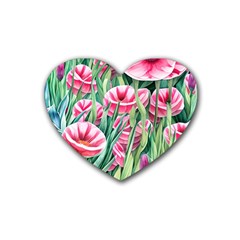 Cute Watercolor Flowers And Foliage Rubber Coaster (heart) by GardenOfOphir