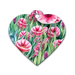 Cute Watercolor Flowers And Foliage Dog Tag Heart (one Side) by GardenOfOphir