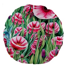 Cute Watercolor Flowers And Foliage Large 18  Premium Round Cushions by GardenOfOphir