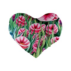 Cute Watercolor Flowers And Foliage Standard 16  Premium Heart Shape Cushions by GardenOfOphir