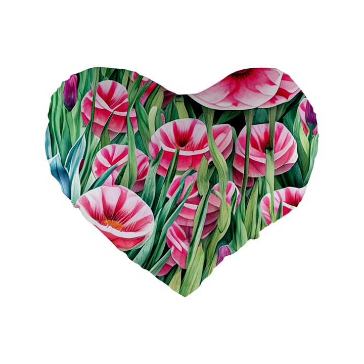 Cute watercolor flowers and foliage Standard 16  Premium Heart Shape Cushions