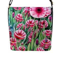 Cute Watercolor Flowers And Foliage Flap Closure Messenger Bag (l) by GardenOfOphir