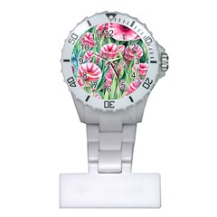 Cute Watercolor Flowers And Foliage Plastic Nurses Watch by GardenOfOphir