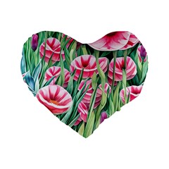 Cute Watercolor Flowers And Foliage Standard 16  Premium Flano Heart Shape Cushions by GardenOfOphir