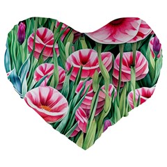 Cute Watercolor Flowers And Foliage Large 19  Premium Flano Heart Shape Cushions by GardenOfOphir